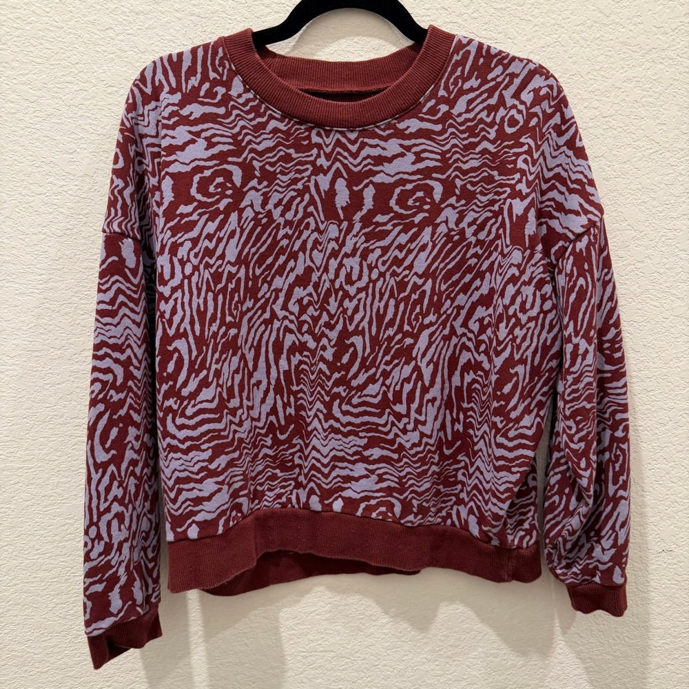Madewell Womens Animal Print Sweatshirt Burgundy Purple Cotton Pullover Medium